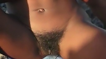 African-American Woman Pleasures Herself Outdoors In Public