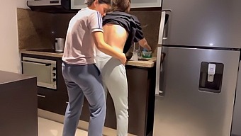 Aroused Wife Gets Vigorously Penetrated In The Kitchen While Doing Household Chores, Aiming To Climax Before Her Maternal Figure Returns Home.